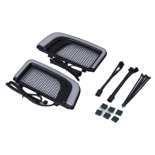 Motorcycle LED running light turn signal for fairing lowers grills