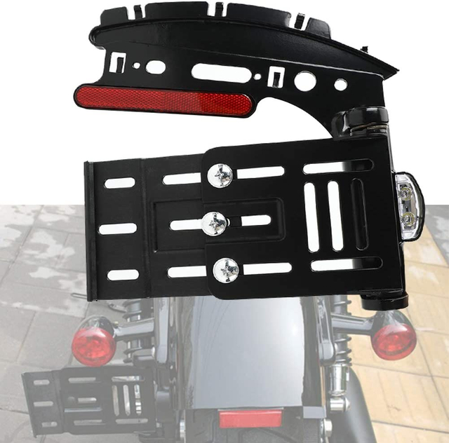 Black LED Light Folding License Plate Frames, Side Mount License Plate Holder Tail Light For 2004-2016 Harley Sportster XL883 X48 XL1200